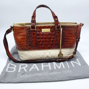 Brahmin Mini Asher Pecan Coquette purse Tri-Texture Crossbody bag brown cream